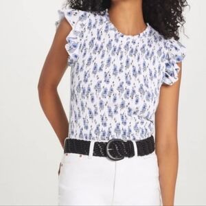 Goldie Lewinter Smocked Dausy Flutter Sleeve Top. NWT